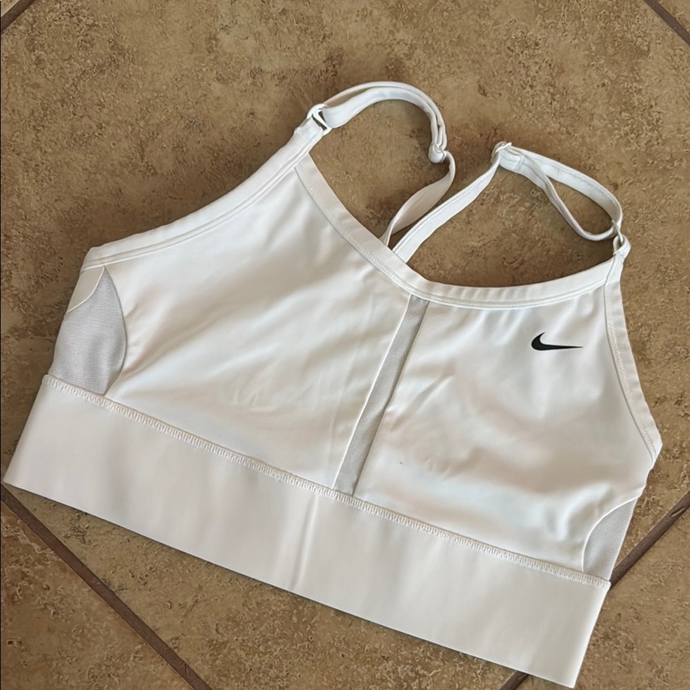 Nike Women's White Sports Bra with Black Logo